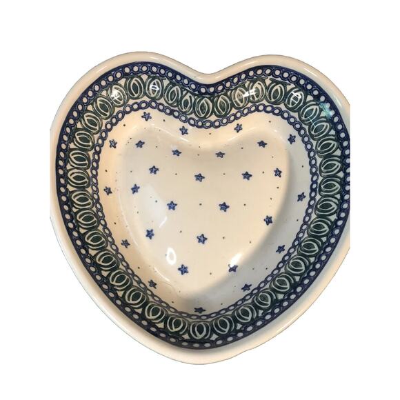 Polish Pottery Heart Shaped Bowl Ceramika Artystyczna Plaque Stars - Picture 2 of 6